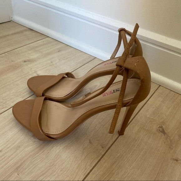 JustFab Shoes Heels Rosey Tan Light Brown Nude Ankle Strap Open Toe Neutral 8 - Picture 6 of 6